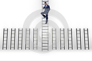 The businessman climbing career ladder in business success concept