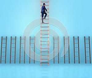 Businessman climbing career ladder in business success concept