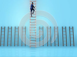 Businessman climbing career ladder in business success concept