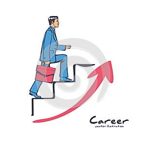 Businessman is climbing career ladder. Concept development.