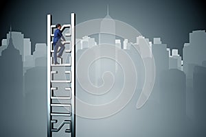 The businessman climbing the career ladder of success