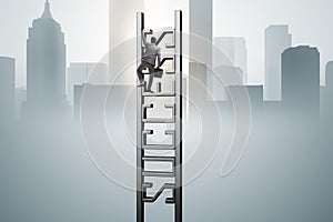 The businessman climbing the career ladder of success