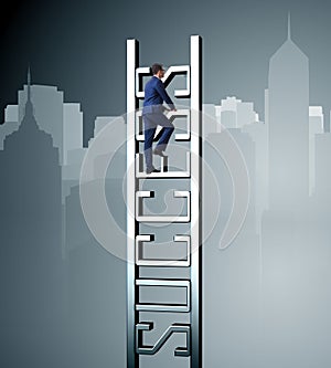 Businessman climbing the career ladder of success