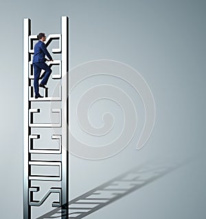 Businessman climbing the career ladder of success