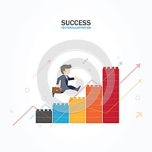Businessman climbing graph, career success.