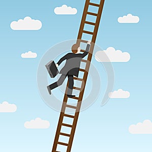 Businessman climbing ladder