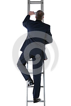 Businessman climbing a ladder