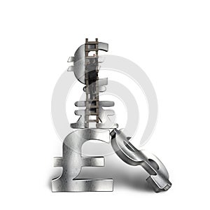 Businessman climbing on ladder to top of stack money symbols