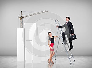 Businessman climbing a ladder