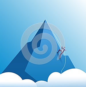 Businessman climbing mountain. Challenge, perseverance and personal growth, effort in career. Business motivation vector