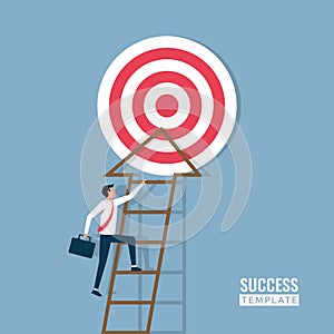 Businessman climbing the stair to target illustration. Success, challenge, career and leadership concept