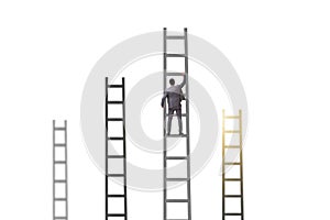 The businessman climbing stairs isolated on white