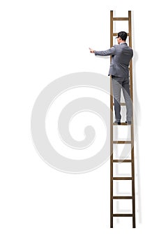 The businessman climbing stairs isolated on white