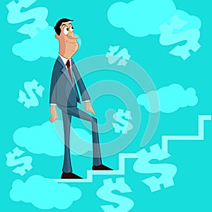 Businessman climbing stairs of Success