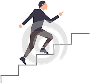 Businessman climbing stairs of success. Business competition, leadership concept