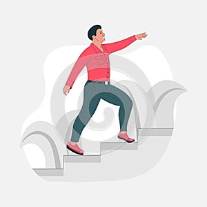 Businessman climbing stairs of success. Business competition, leadership concept. Man climbs career ladder, go to success.