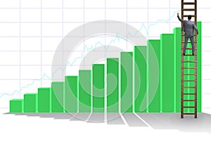 The businessman climbing towards growth in statistics