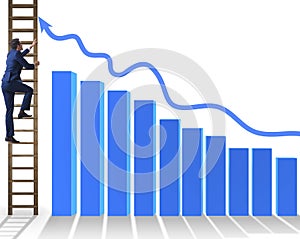 Businessman climbing towards growth in statistics