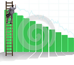 Businessman climbing towards growth in statistics