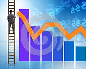 Businessman climbing towards growth in statistics