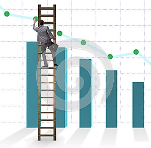 Businessman climbing towards growth in statistics