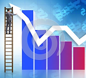 Businessman climbing towards growth in statistics