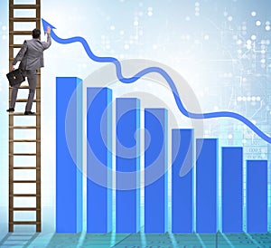 Businessman climbing towards growth in statistics