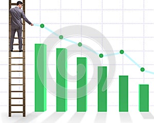 Businessman climbing towards growth in statistics