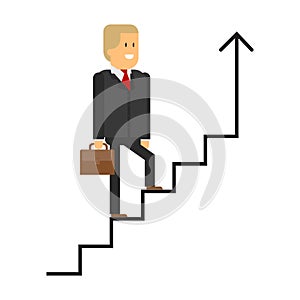 The businessman climbs the stairs Vector up. Career ladder