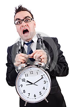 Businessman with clock isolated