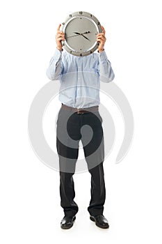 The businessman with clock isolated on a white