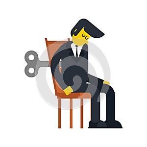 Businessman Clockwork Key. Business toy robot mechanism gear. Vector illustration