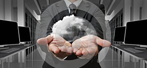 Businessman and the cloud computing concept