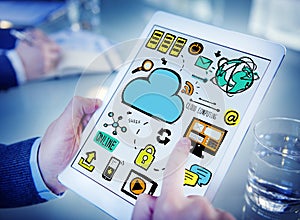 Businessman Cloud Computing Digital Devices Working Concept