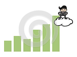 Businessman on cloud over graph