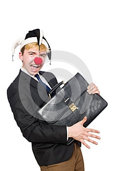 Businessman clown in funny concept isolated