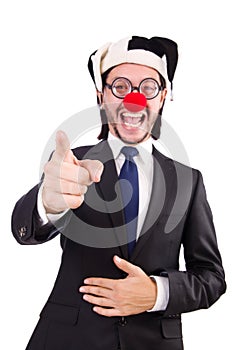 Businessman clown pointing
