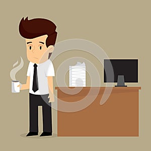 Businessman in coffee, work overtime