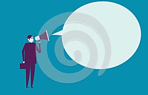 Businessman communication through megaphone. Vector illustration