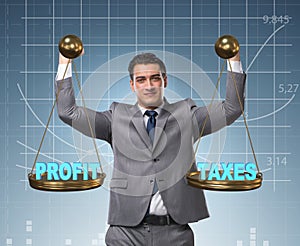 Businessman comparing profit and taxes