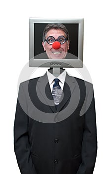 Businessman Computer Clown Isolated, Red Nose