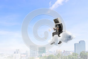 Businessman with computer head. Business efficiency concept.