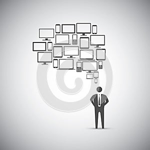 Businessman computer icon speech bubble vector