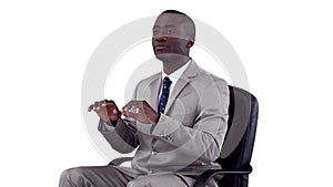 Businessman concentrating while typing on a virtual keyboard