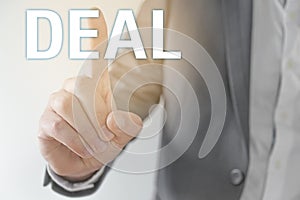 Businessman concept finger pressing and pointing wor deal