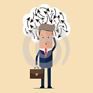 Businessman confuse of thinking and manage. Businessman  who has to make a decision. Vector illustration