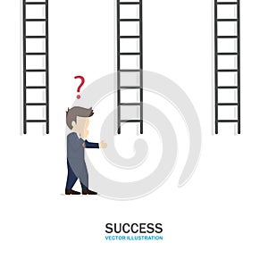 Businessman is confuse which way is work. Success Concept