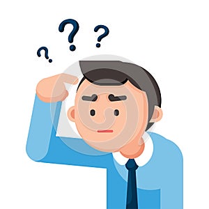 Businessman is confusing and thinking with question marks sign, Vector illustration