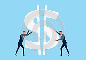 Businessman connect money puzzle successful teamwork partnership concept.