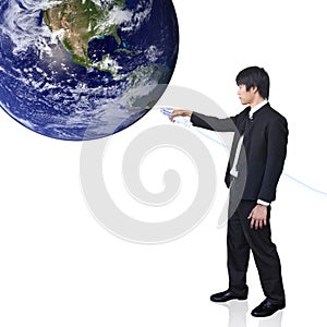 Businessman connect world (Earth view image from h